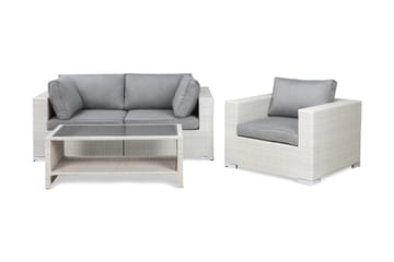 Bahamas Liten loungegrupp utomhus - Soffgrupp till balkong 3-sits - Litet loungeset konstrotting utemöbler - Vit / Mörkgråa dynor - Utemöbler & utemiljö - Loungemöbler - Loungeset & loungegrupp