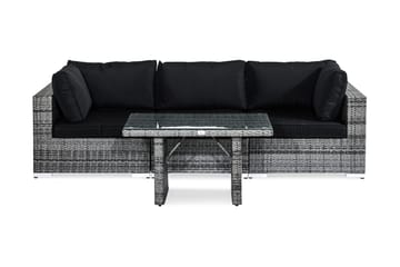 Bahamas Liten loungegrupp utomhus - Soffgrupp till balkong 3-sits - Litet loungeset med bord konstrotting utemöbler - Grå / Svarta dynor - Utemöbler & utemiljö - Loungemöbler - Loungeset & loungegrupp