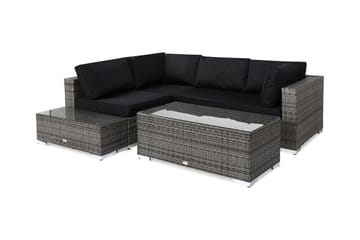 Bahamas Loungegrupp ute - Soffgrupp till trädgård 4-sits - Loungeset konstrotting utemöbler - Grå / Svarta dynor - Utemöbler & utemiljö - Loungemöbler - Loungeset & loungegrupp