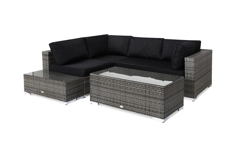 Bahamas Loungegrupp ute - Soffgrupp till trädgård 4-sits - Loungeset konstrotting utemöbler - Grå / Svarta dynor - Utemöbler & utemiljö - Loungemöbler - Loungeset & loungegrupp