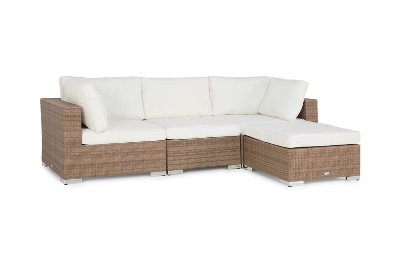 Bahamas Loungegrupp ute - Soffgrupp till trädgården med 4-sits - Loungeset konstrotting utemöbler - Sand / Vita dynor - Utemöbler & utemiljö - Loungemöbler - Loungeset & loungegrupp