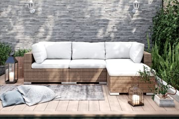 Bahamas Loungegrupp ute - Soffgrupp till trädgården med 4-sits - Loungeset konstrotting utemöbler - Sand / Vita dynor - Utemöbler & utemiljö - Loungemöbler - Loungeset & loungegrupp