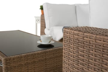 Bahamas Loungegrupp Utomhus - 4-sits Konstrotting Utemöbler L-format Loungeset för Uteplats och Trädgård - Beige / Vita dynor - Utemöbler & utemiljö - Loungemöbler - Loungeset & loungegrupp