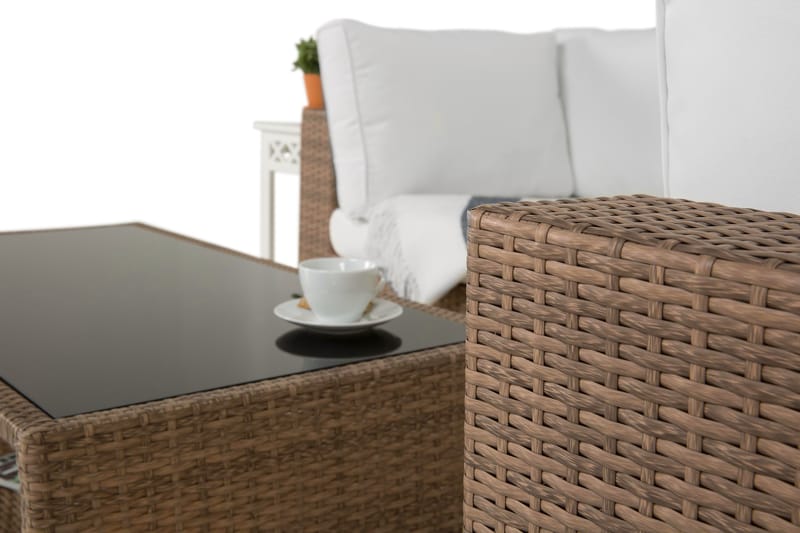 Bahamas Loungegrupp Utomhus - 4-sits Konstrotting Utemöbler L-format Loungeset för Uteplats och Trädgård - Beige / Vita dynor - Utemöbler & utemiljö - Loungemöbler - Loungeset & loungegrupp