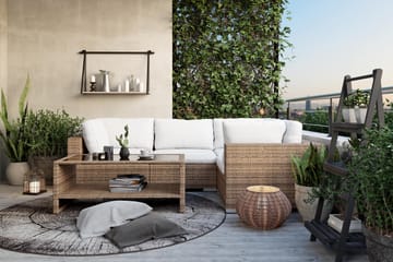 Bahamas Loungegrupp Utomhus - 4-sits Konstrotting Utemöbler L-format Loungeset för Uteplats och Trädgård - Beige / Vita dynor - Utemöbler & utemiljö - Loungemöbler - Loungeset & loungegrupp