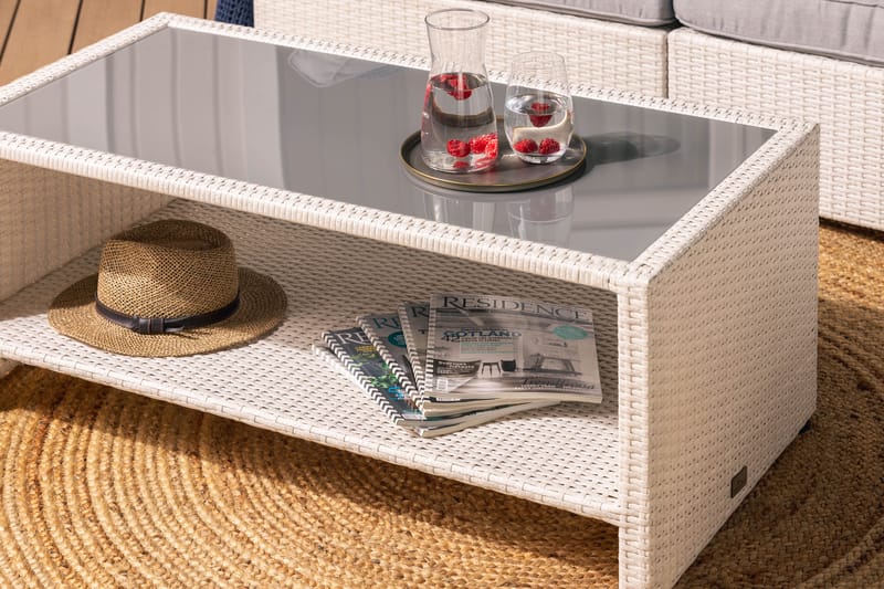 Bahamas Loungegrupp Utomhus - 4-sits Konstrotting Utemöbler Loungeset för Trädgård - Vit / Gråa dynor - Utemöbler & utemiljö - Loungemöbler - Loungeset & loungegrupp