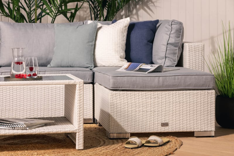 Bahamas Loungegrupp Utomhus - 4-sits Konstrotting Utemöbler Loungeset för Trädgård - Vit / Gråa dynor - Utemöbler & utemiljö - Loungemöbler - Loungeset & loungegrupp