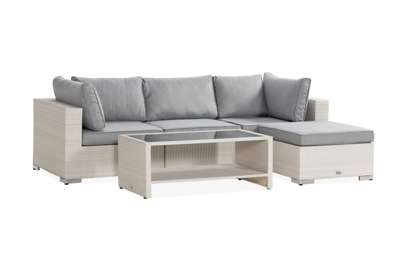Bahamas Loungegrupp Utomhus - 4-sits Konstrotting Utemöbler Loungeset för Trädgård - Vit / Gråa dynor - Utemöbler & utemiljö - Loungemöbler - Loungeset & loungegrupp
