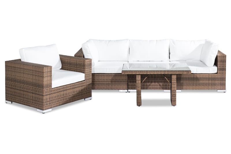 Bahamas Loungegrupp Utomhus - 4-sits Konstrotting Utemöbler Loungeset för Uteplats - Beige / Vita dynor - Utemöbler & utemiljö - Loungemöbler - Loungeset & loungegrupp