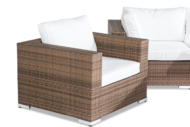 Bahamas Loungegrupp Utomhus - 4-sits Konstrotting Utemöbler Loungeset för Uteplats - Beige / Vita dynor - Utemöbler & utemiljö - Loungemöbler - Loungeset & loungegrupp