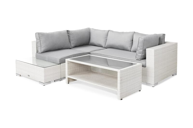 Bahamas Loungegrupp Utomhus - 4-sits Konstrotting Utemöbler Loungeset för Uteplats och Altan - Vit / Gråa dynor - Utemöbler & utemiljö - Loungemöbler - Loungeset & loungegrupp