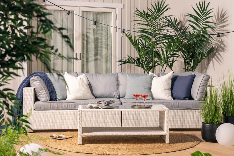 Bahamas Loungegrupp Utomhus - 4-sits Konstrotting Utemöbler Loungeset för Uteplats och Balkong - Vit / Gråa dynor - Utemöbler & utemiljö - Loungemöbler - Loungeset & loungegrupp