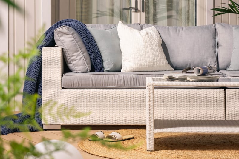 Bahamas Loungegrupp Utomhus - 4-sits Konstrotting Utemöbler Loungeset för Uteplats och Balkong - Vit / Gråa dynor - Utemöbler & utemiljö - Loungemöbler - Loungeset & loungegrupp