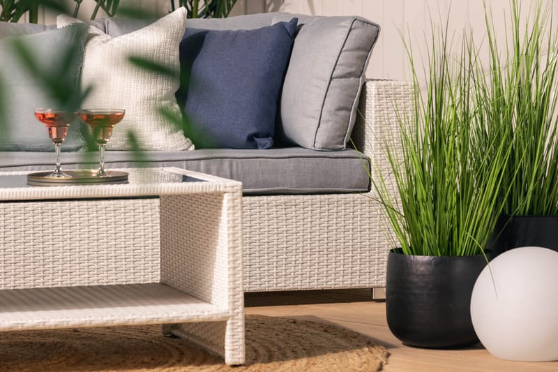 Bahamas Loungegrupp Utomhus - 4-sits Konstrotting Utemöbler Loungeset för Uteplats och Balkong - Vit / Gråa dynor - Utemöbler & utemiljö - Loungemöbler - Loungeset & loungegrupp