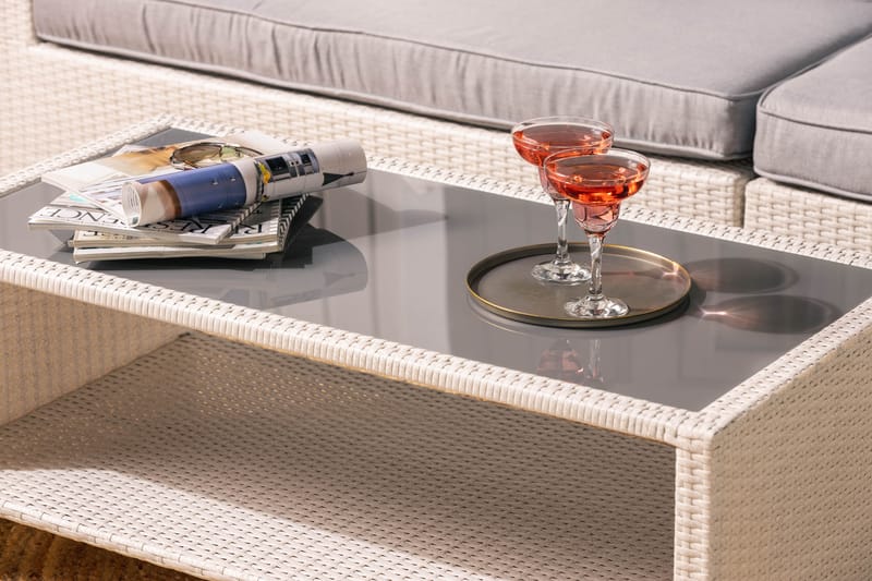 Bahamas Loungegrupp Utomhus - 4-sits Konstrotting Utemöbler Loungeset för Uteplats och Balkong - Vit / Gråa dynor - Utemöbler & utemiljö - Loungemöbler - Loungeset & loungegrupp