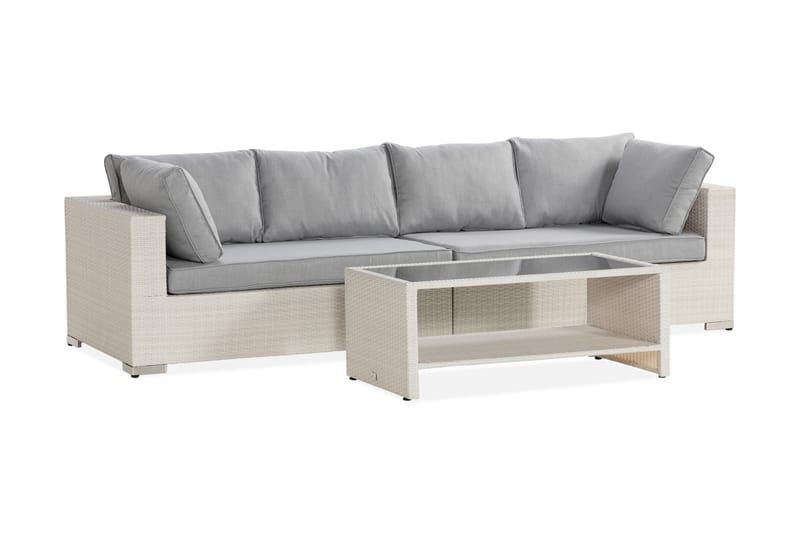 Bahamas Loungegrupp Utomhus - 4-sits Konstrotting Utemöbler Loungeset för Uteplats och Balkong - Vit / Gråa dynor - Utemöbler & utemiljö - Loungemöbler - Loungeset & loungegrupp