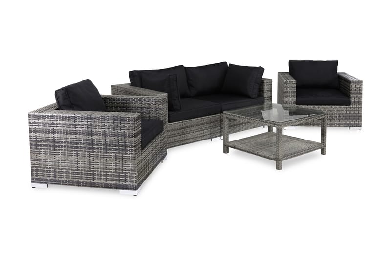 Bahamas Loungegrupp Utomhus - 4-sits Konstrotting Utemöbler Loungeset för Uteplats och Trädgård - Grå / Svarta dynor / Glas - Utemöbler & utemiljö - Loungemöbler - Loungeset & loungegrupp