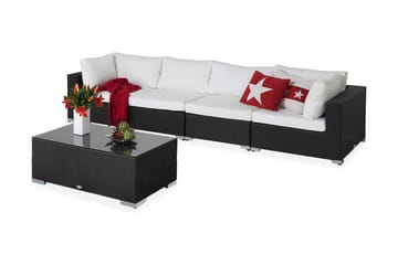 Bahamas Loungegrupp Utomhus - 4-sits Konstrotting Utemöbler Loungeset för Uteplats och Trädgård - Svart / Vita dynor / Plast - Utemöbler & utemiljö - Loungemöbler - Loungeset & loungegrupp