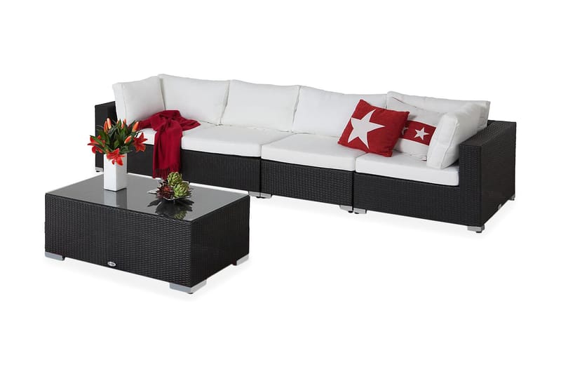 Bahamas Loungegrupp Utomhus - 4-sits Konstrotting Utemöbler Loungeset för Uteplats och Trädgård - Svart / Vita dynor / Plast - Utemöbler & utemiljö - Loungemöbler - Loungeset & loungegrupp