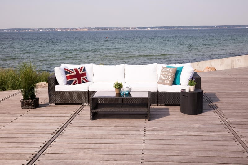 Bahamas Loungegrupp Utomhus - 4-sits Konstrotting Utemöbler Loungeset för Uteplats och Trädgård - Svart / Vita dynor / Plast - Utemöbler & utemiljö - Loungemöbler - Loungeset & loungegrupp