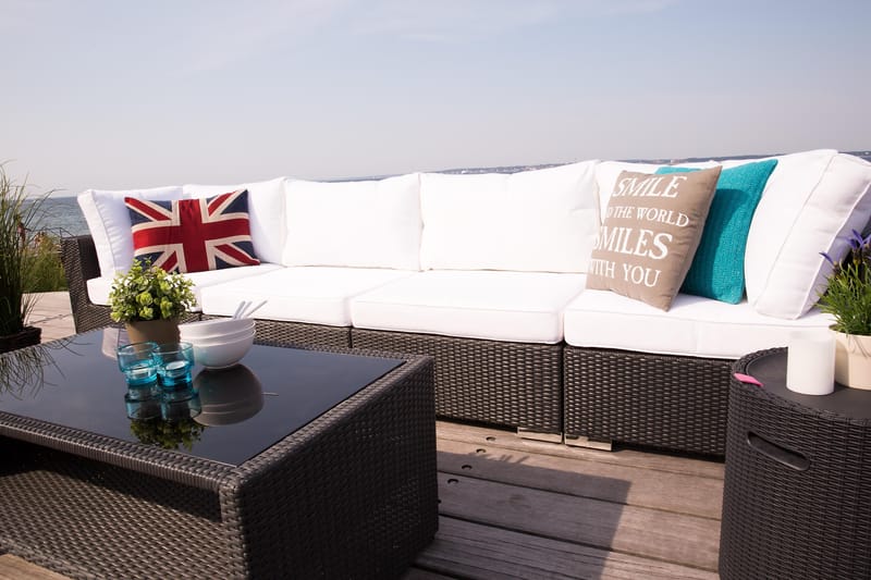 Bahamas Loungegrupp Utomhus - 4-sits Konstrotting Utemöbler Loungeset för Uteplats och Trädgård - Svart / Vita dynor / Plast - Utemöbler & utemiljö - Loungemöbler - Loungeset & loungegrupp