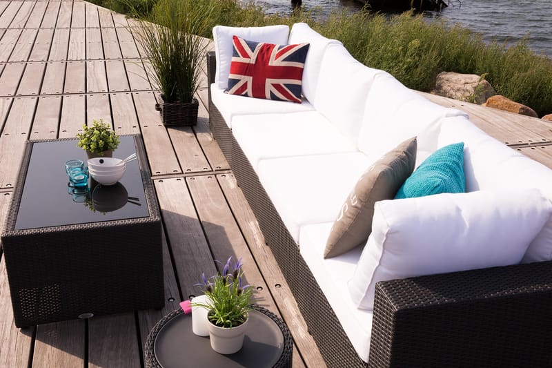 Bahamas Loungegrupp Utomhus - 4-sits Konstrotting Utemöbler Loungeset för Uteplats och Trädgård - Svart / Vita dynor / Plast - Utemöbler & utemiljö - Loungemöbler - Loungeset & loungegrupp