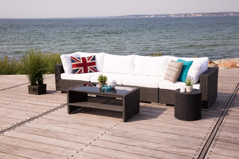 Bahamas Loungegrupp Utomhus - 4-sits Konstrotting Utemöbler Loungeset för Uteplats och Trädgård - Svart / Vita dynor / Plast - Utemöbler & utemiljö - Loungemöbler - Loungeset & loungegrupp