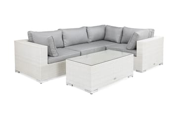 Bahamas Loungegrupp Utomhus - 4-sits Konstrotting Utemöbler Loungeset för Uteplats och Trädgård - Vit / Gråa dynor / Glas - Utemöbler & utemiljö - Loungemöbler - Loungeset & loungegrupp