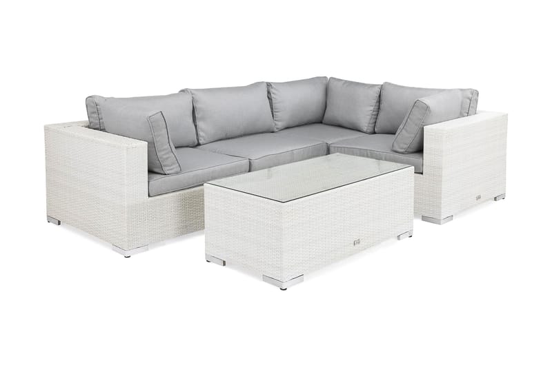 Bahamas Loungegrupp Utomhus - 4-sits Konstrotting Utemöbler Loungeset för Uteplats och Trädgård - Vit / Gråa dynor / Glas - Utemöbler & utemiljö - Loungemöbler - Loungeset & loungegrupp