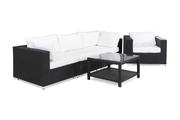 Bahamas Loungegrupp Utomhus - 4-sits Konstrotting Utemöbler Loungeset med Utefåtölj för Uteplats och Trädgård - Svart / Vita dynor - Utemöbler & utemiljö - Loungemöbler - Loungeset & loungegrupp