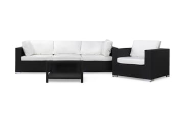 Bahamas Loungegrupp Utomhus - 4-sits Konstrotting Utemöbler Loungeset med Utefåtölj för Uteplats och Trädgård - Svart / Vita dynor - Utemöbler & utemiljö - Loungemöbler - Loungeset & loungegrupp