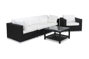 Bahamas Loungegrupp Utomhus - 4-sits Konstrotting Utemöbler Loungeset med Utefåtölj för Uteplats och Trädgård - Svart / Vita dynor - Utemöbler & utemiljö - Loungemöbler - Loungeset & loungegrupp