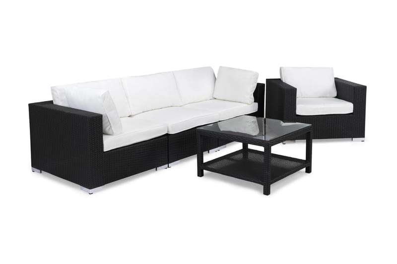 Bahamas Loungegrupp Utomhus - 4-sits Konstrotting Utemöbler Loungeset med Utefåtölj för Uteplats och Trädgård - Svart / Vita dynor - Utemöbler & utemiljö - Loungemöbler - Loungeset & loungegrupp