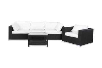 Bahamas Loungegrupp Utomhus - 4-sits Konstrotting Utemöbler Loungeset med Utefåtölj för Uteplats och Trädgård - Svart / Vita dynor - Utemöbler & utemiljö - Loungemöbler - Loungeset & loungegrupp