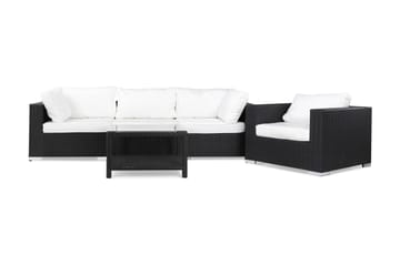 Bahamas Loungegrupp Utomhus - 4-sits Konstrotting Utemöbler Loungeset med Utefåtölj för Uteplats och Trädgård - Svart / Vita dynor - Utemöbler & utemiljö - Loungemöbler - Loungeset & loungegrupp