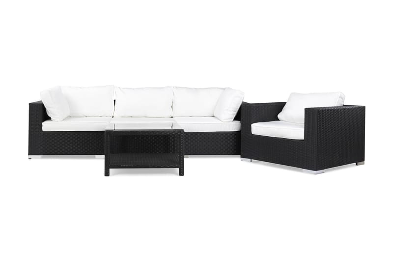 Bahamas Loungegrupp Utomhus - 4-sits Konstrotting Utemöbler Loungeset med Utefåtölj för Uteplats och Trädgård - Svart / Vita dynor - Utemöbler & utemiljö - Loungemöbler - Loungeset & loungegrupp