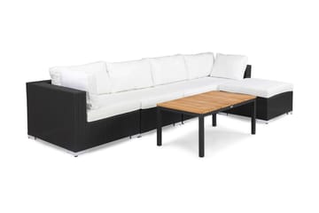 Bahamas Loungegrupp Utomhus - 5-sits Konstrotting Utemöbler L-format Loungeset för Uteplats och Trädgård - Svart / VIta dynor / Trä - Utemöbler & utemiljö - Loungemöbler - Loungeset & loungegrupp