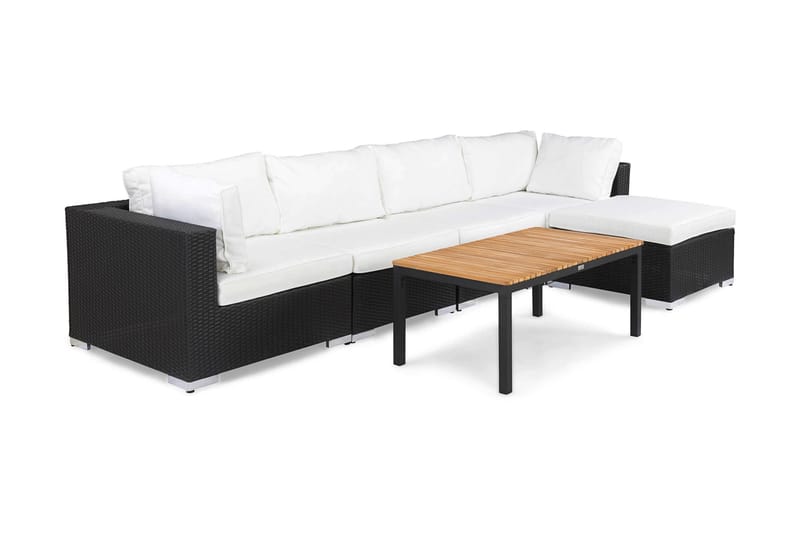 Bahamas Loungegrupp Utomhus - 5-sits Konstrotting Utemöbler L-format Loungeset för Uteplats och Trädgård - Svart / VIta dynor / Trä - Utemöbler & utemiljö - Loungemöbler - Loungeset & loungegrupp