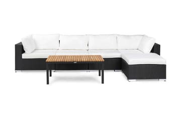 Bahamas Loungegrupp Utomhus - 5-sits Konstrotting Utemöbler L-format Loungeset för Uteplats och Trädgård - Svart / VIta dynor / Trä - Utemöbler & utemiljö - Loungemöbler - Loungeset & loungegrupp