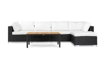 Bahamas Loungegrupp Utomhus - 5-sits Konstrotting Utemöbler L-format Loungeset för Uteplats och Trädgård - Svart / VIta dynor / Trä - Utemöbler & utemiljö - Loungemöbler - Loungeset & loungegrupp