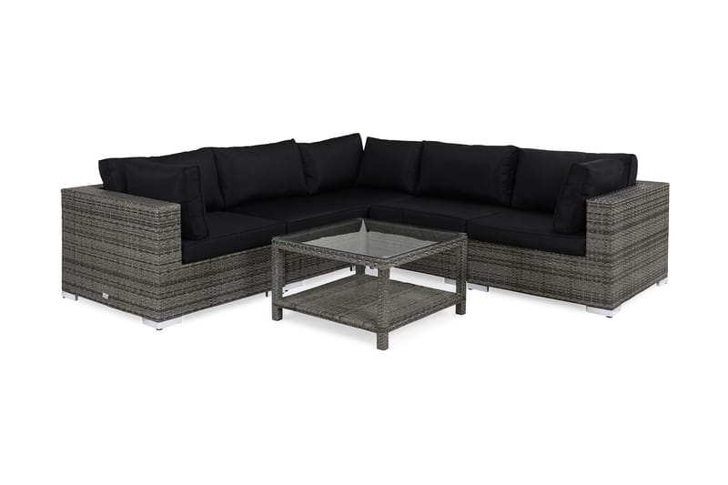 Bahamas Loungegrupp Utomhus - 5-sits Konstrotting Utemöbler Loungeset för Balkong och Trädgård - Grå / Svarta dynor - Utemöbler & utemiljö - Loungemöbler - Loungeset & loungegrupp