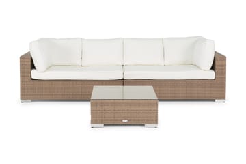 Bahamas Loungegrupp Utomhus - 5-sits Konstrotting Utemöbler Loungeset för Trädgård och Altan - Beige / Vita dynor - Utemöbler & utemiljö - Loungemöbler - Loungeset & loungegrupp