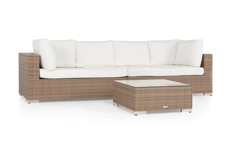 Bahamas Loungegrupp Utomhus - 5-sits Konstrotting Utemöbler Loungeset för Trädgård och Altan - Beige / Vita dynor - Utemöbler & utemiljö - Loungemöbler - Loungeset & loungegrupp