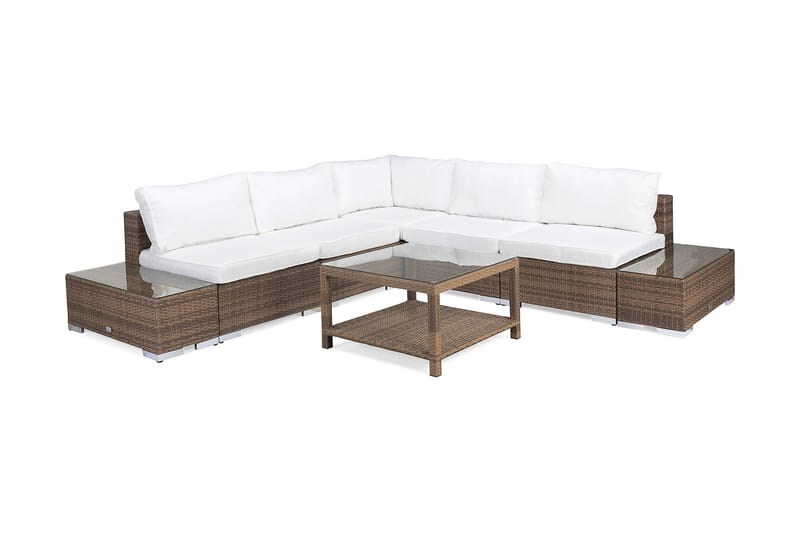 Bahamas Loungegrupp Utomhus - 5-sits Konstrotting Utemöbler Loungeset för Uteplats och Balkong - Grå / Vita dynor - Utemöbler & utemiljö - Loungemöbler - Loungeset & loungegrupp