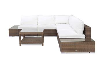 Bahamas Loungegrupp Utomhus - 5-sits Konstrotting Utemöbler Loungeset för Uteplats och Balkong - Grå / Vita dynor - Utemöbler & utemiljö - Loungemöbler - Loungeset & loungegrupp