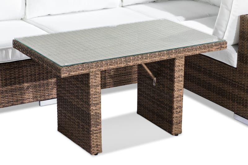 Bahamas Loungegrupp Utomhus - 5-sits Konstrotting Utemöbler Loungeset för Uteplats och Trädgård - Brun / Vita dynor - Utemöbler & utemiljö - Loungemöbler - Loungeset & loungegrupp