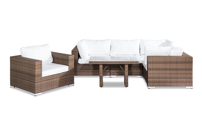 Bahamas Loungegrupp Utomhus - 5-sits Konstrotting Utemöbler Loungeset för Uteplats och Trädgård - Brun / Vita dynor - Utemöbler & utemiljö - Loungemöbler - Loungeset & loungegrupp