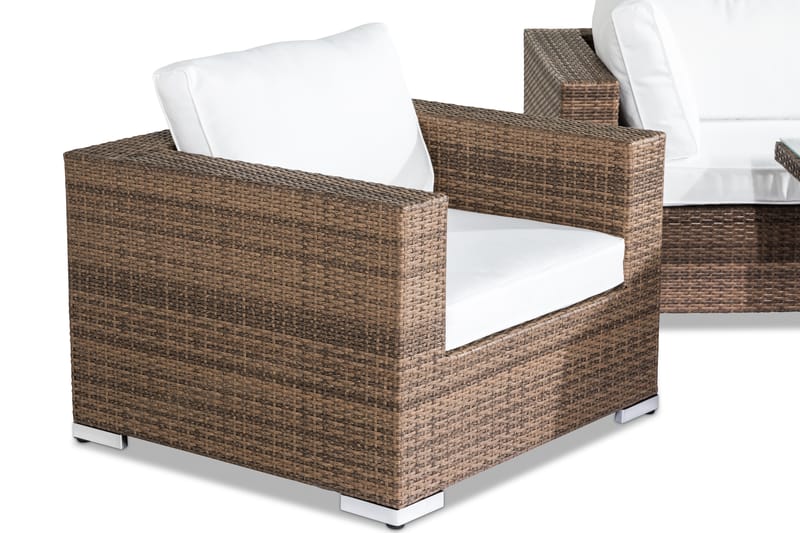 Bahamas Loungegrupp Utomhus - 5-sits Konstrotting Utemöbler Loungeset för Uteplats och Trädgård - Brun / Vita dynor - Utemöbler & utemiljö - Loungemöbler - Loungeset & loungegrupp