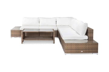 Bahamas Loungegrupp Utomhus - 5-sits Konstrotting Utemöbler Loungeset för Uteplats och Trädgård - Grå / Vita dynor - Utemöbler & utemiljö - Loungemöbler - Loungeset & loungegrupp