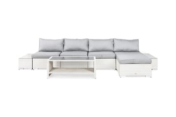 Bahamas Loungegrupp Utomhus - 5-sits Konstrotting Utemöbler Loungeset för Uteplats och Trädgård - Vit / Ljusgråa dynor - Utemöbler & utemiljö - Loungemöbler - Loungeset & loungegrupp